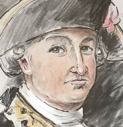 Illustrated portrait drawing of Bernardo de Gálvez