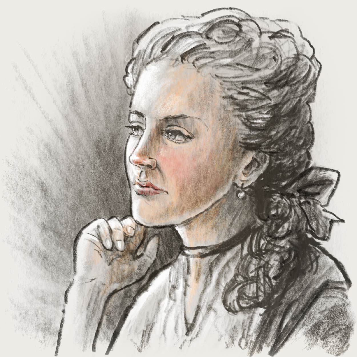 Drawn portrait of Faith Trumbull Huntington