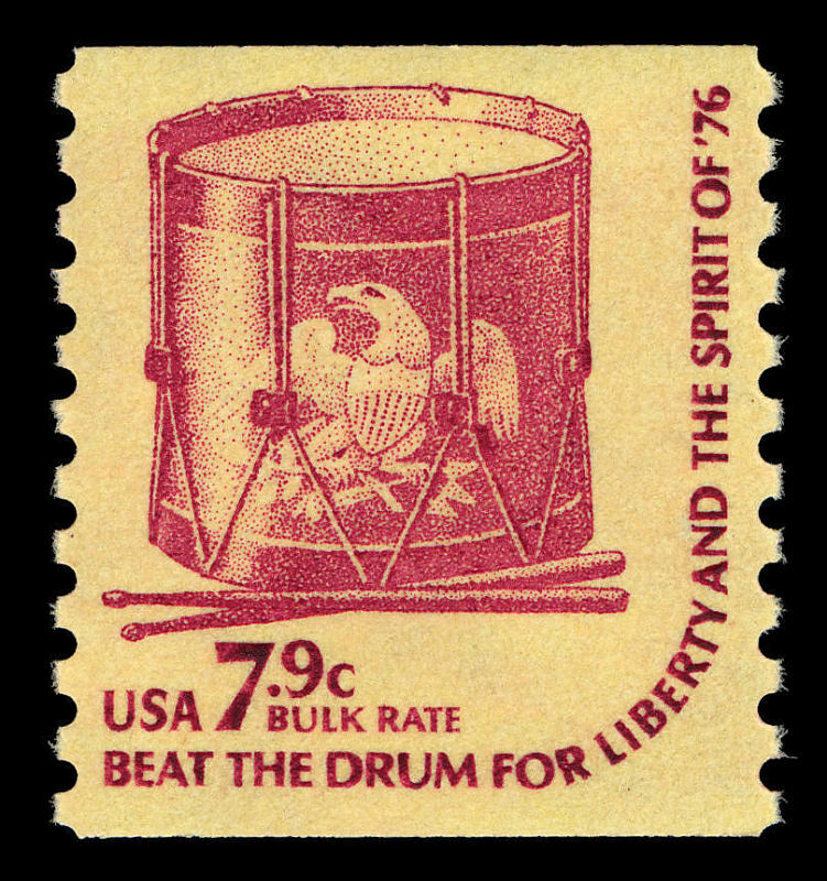 Bicentennial postage stamp: The drum is used as a continuing symbol of patriotism.