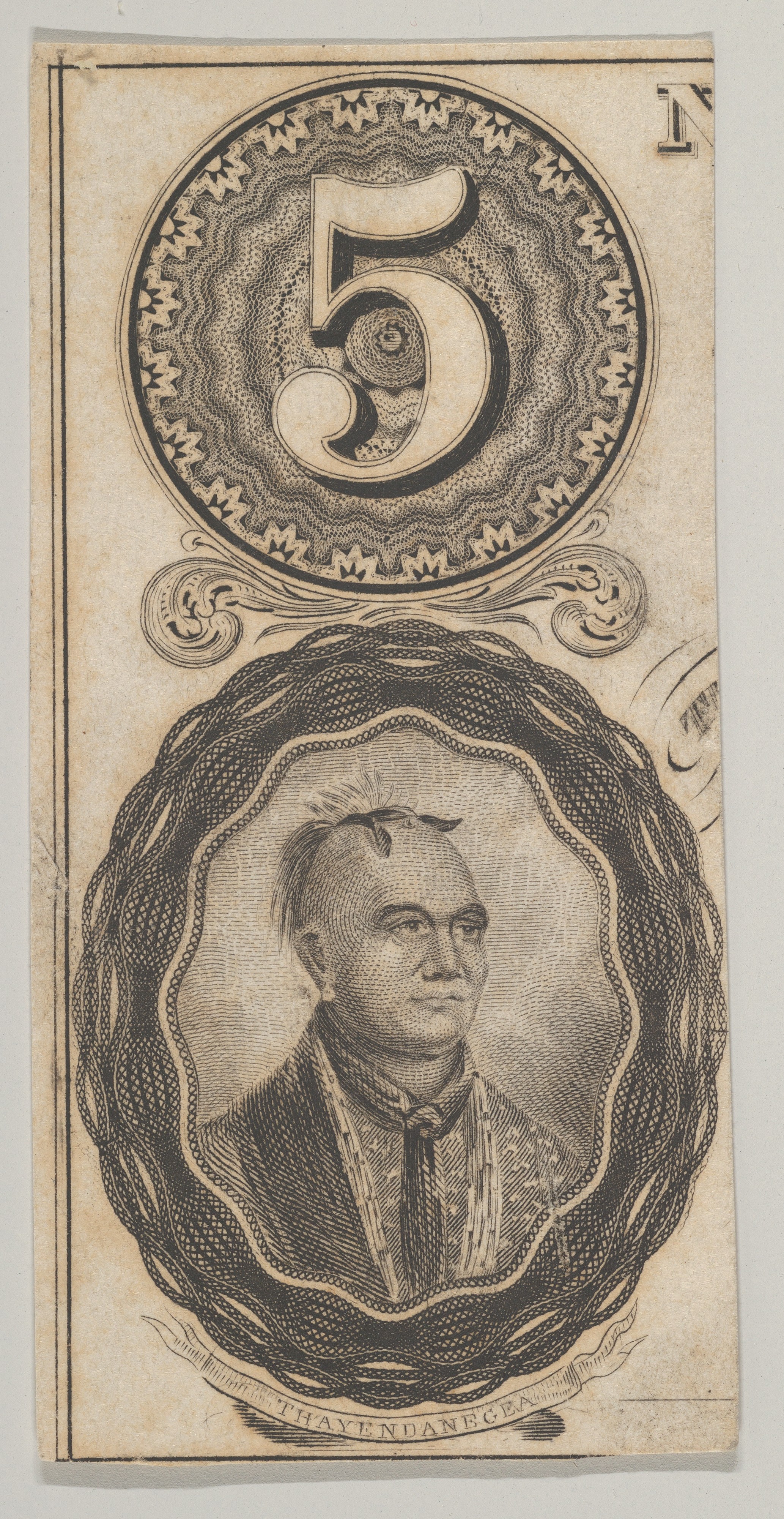 Bank Note featuring image of Joseph Brant, New Jersey,  ca. 1824–37