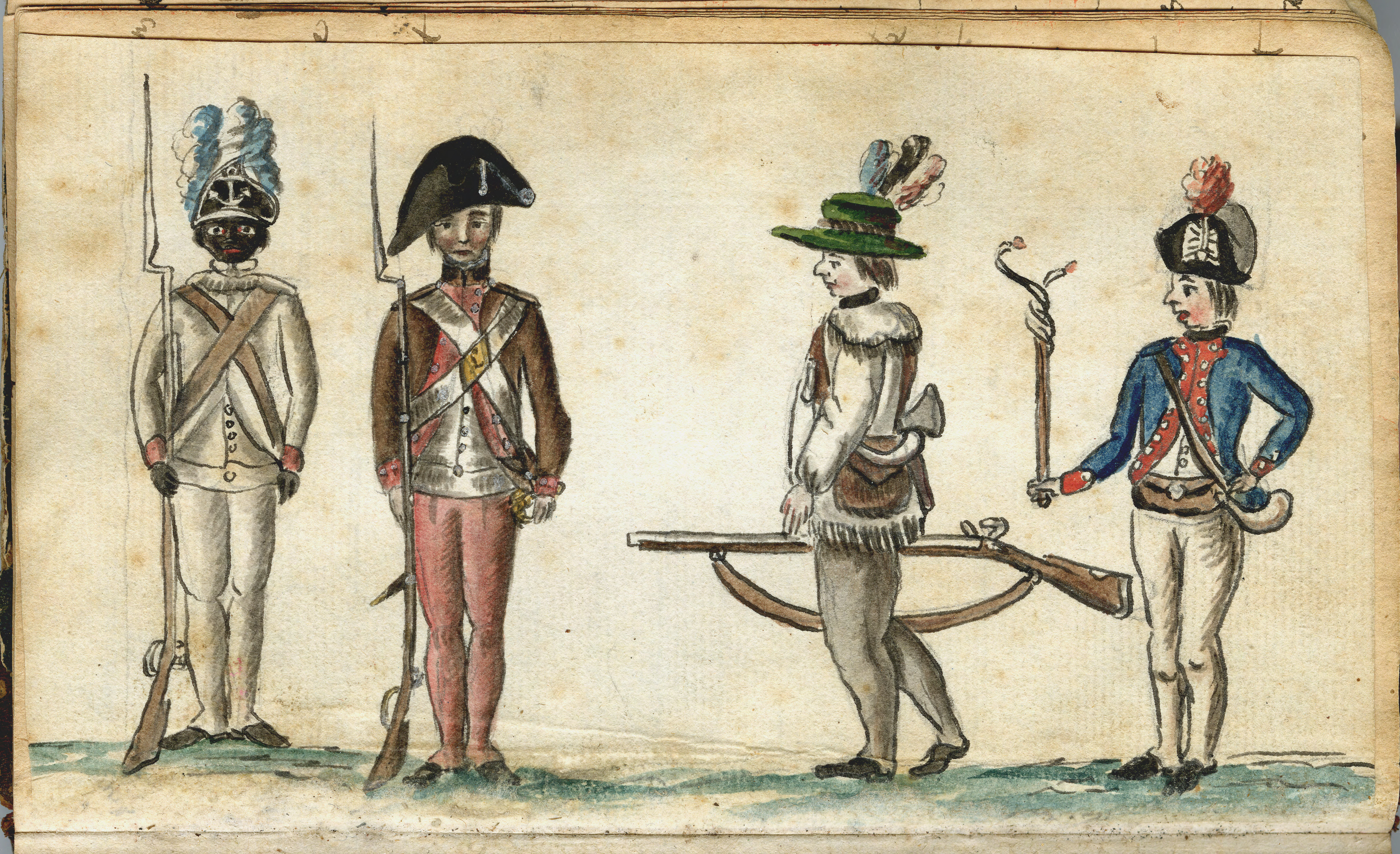Image Credit: Verger, Jean Baptiste Antoine de, "Soldiers in uniform" (1781). Prints, Drawings and Watercolors from the Anne S.K. Brown Military Collection. Brown Digital Repository. Brown University Library.