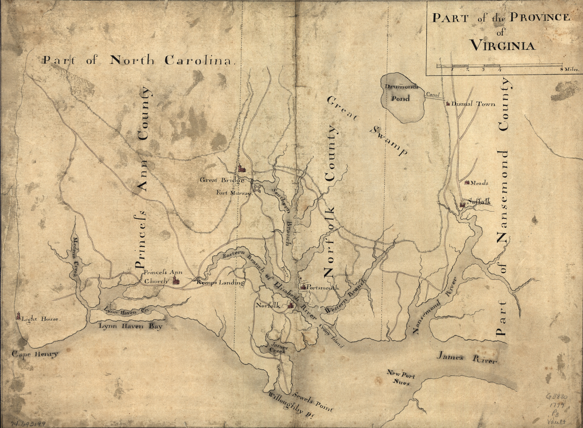 Map of Virginia (showing Portsmouth, VA)